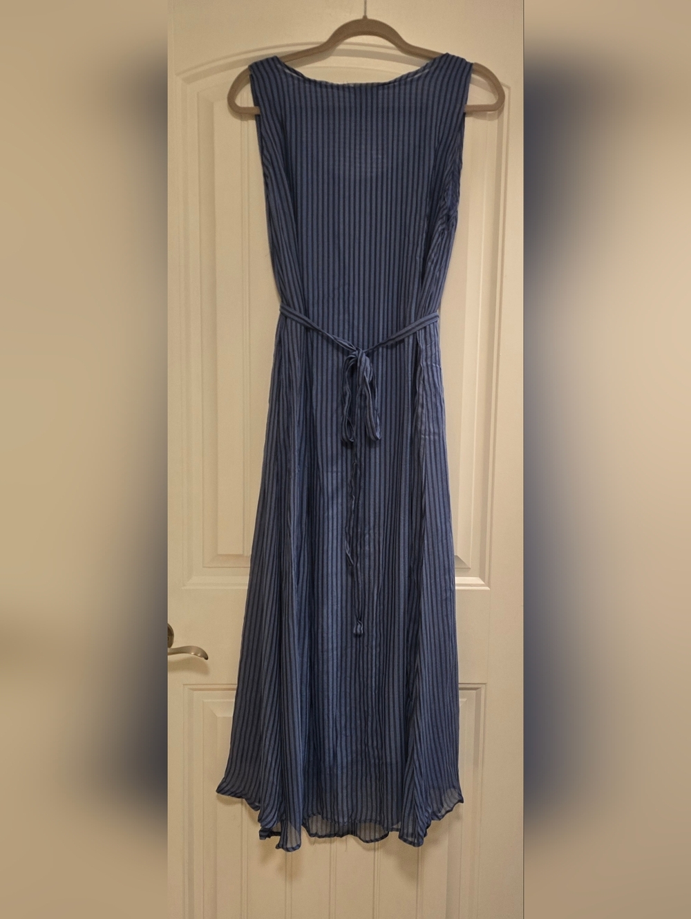 Nwt Boutique Layered Soft Indigo Blue Striped Sleeveless Midi Dress - Picture 6 of 7